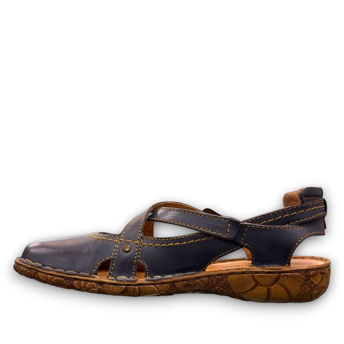 Josef Seibel Rosalie 13-golden/shark    sandal in shark grey leather with unique floral pattern polyurethane outsole