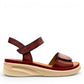 JOSEF SEIBEL Sevran 01 hibiscus leather sandals showing the textured EVA wedge sole from below