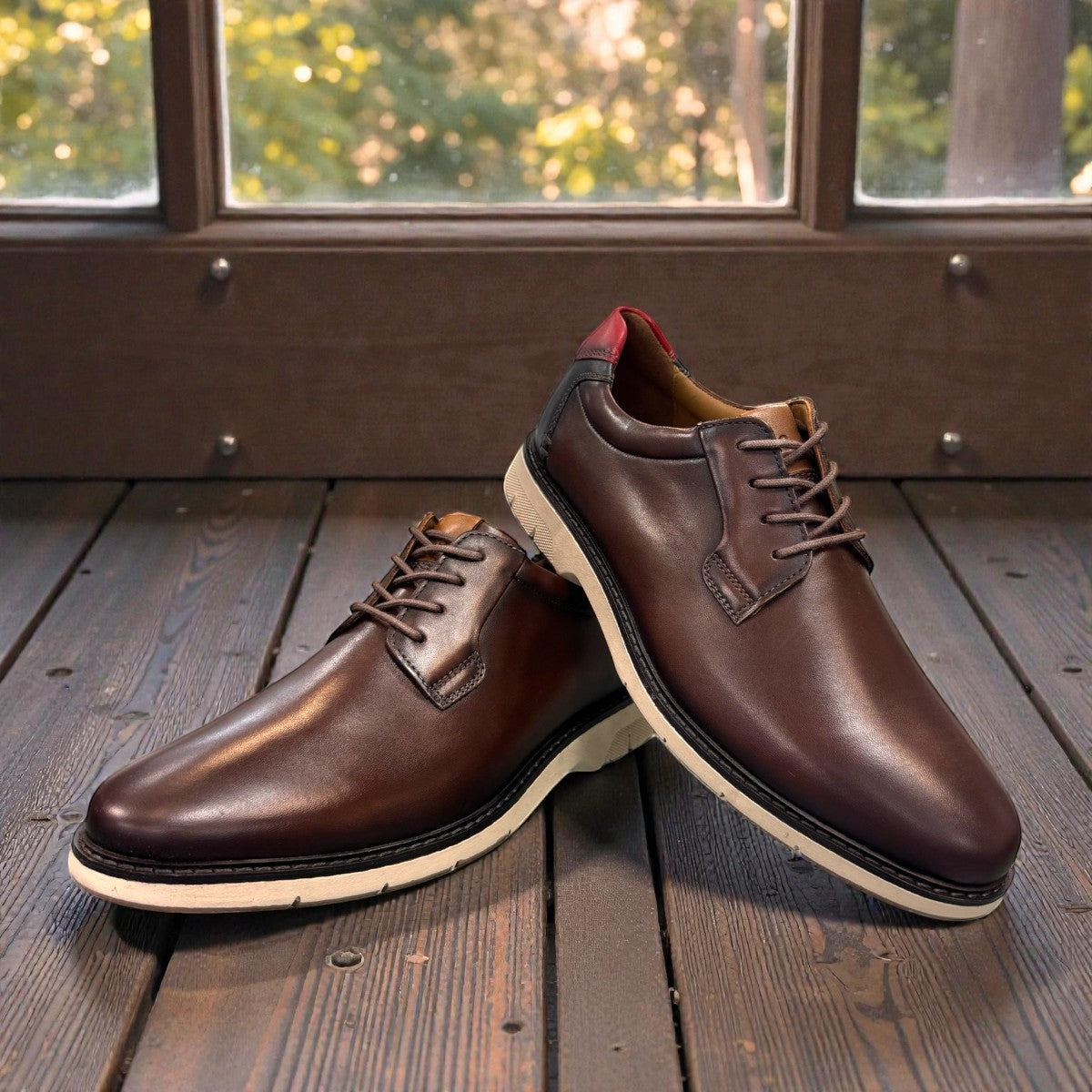 Josef Seibel Stuart 03 brown leather lace-up shoe with a contrasting red heel cap and light TR-Light sole