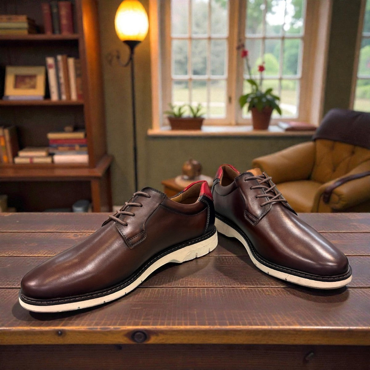 Josef Seibel Stuart 03 brown leather lace-up shoe with a contrasting red heel cap and light TR-Light sole