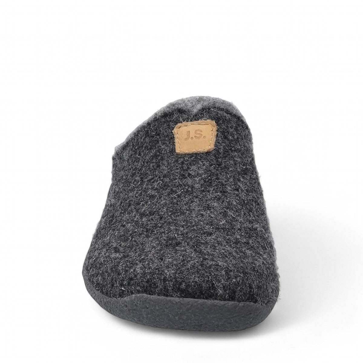 Josef Seibel Vinny anthracite felt slip-on slippers with a cozy textile lining and JS logo detail.
photo of the front.