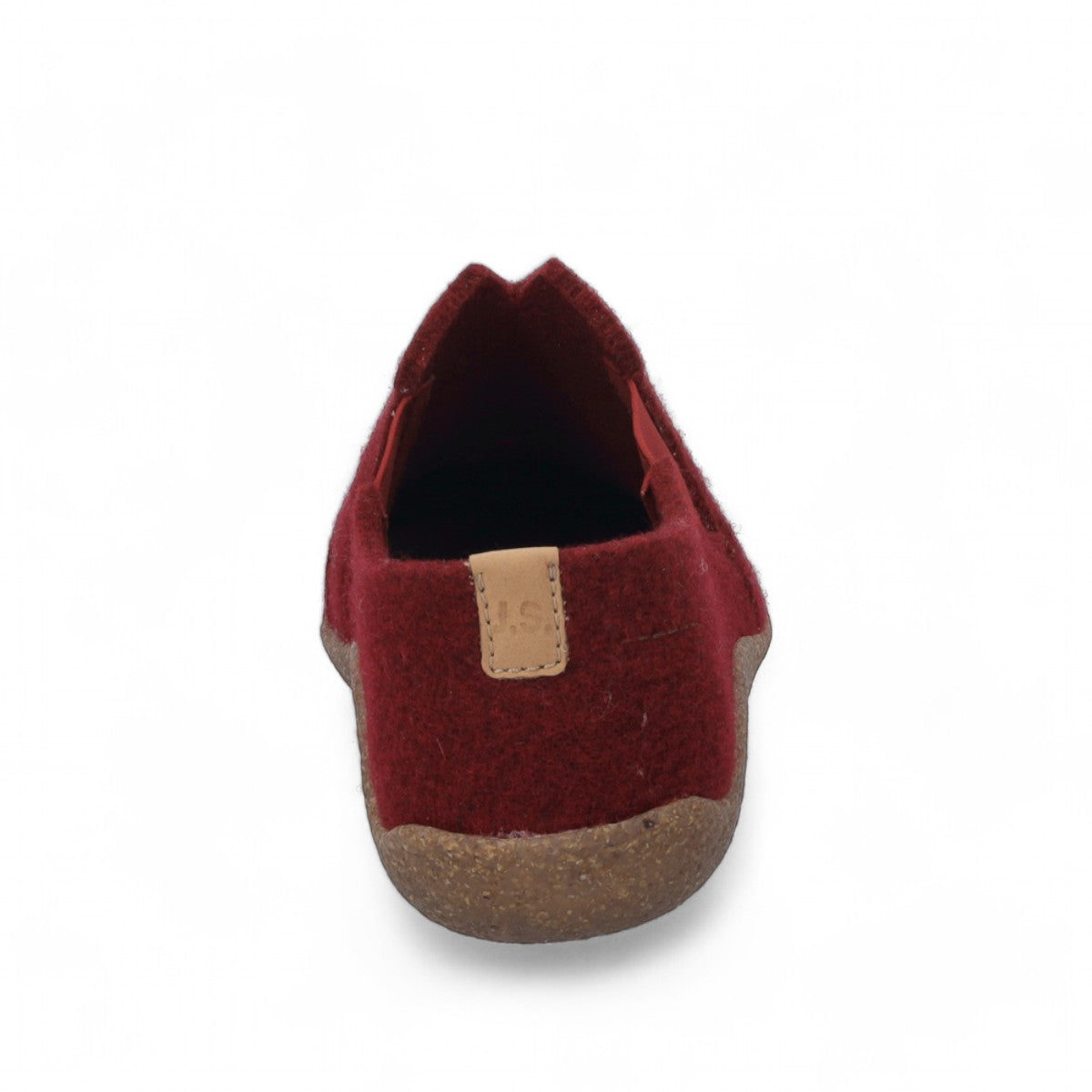 JOSEF SEIBEL Vinny 05 bordeaux felt slipper with a cork-effect sole and elasticated strap for easy wear.
photo of the back.