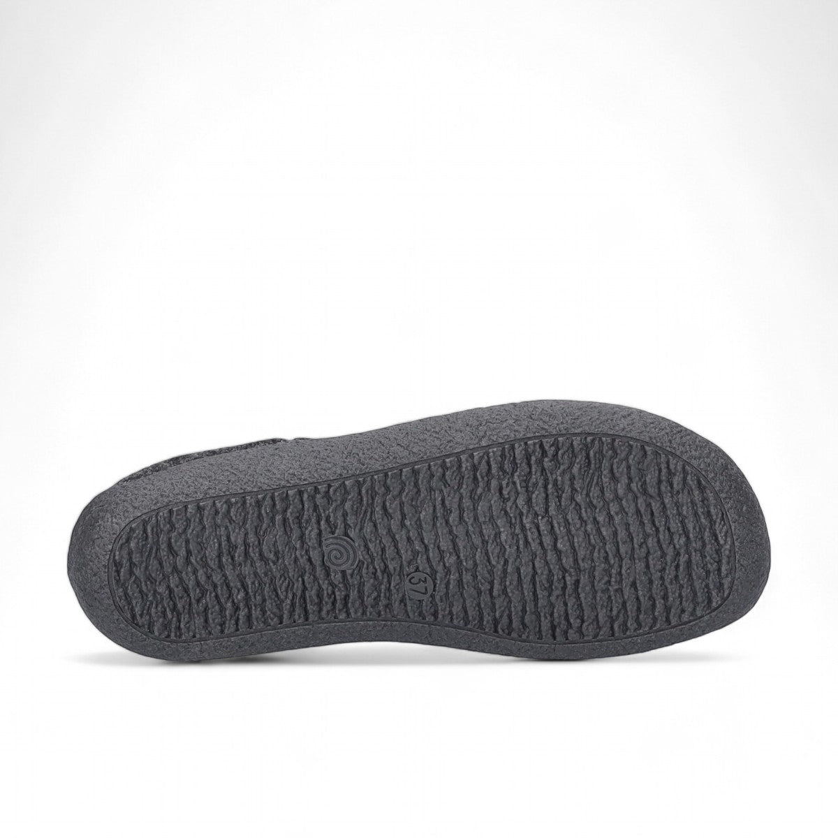 Josef Seibel Vinny anthracite felt slip-on slippers with a cozy textile lining and JS logo detail.
photo of the bottom.
