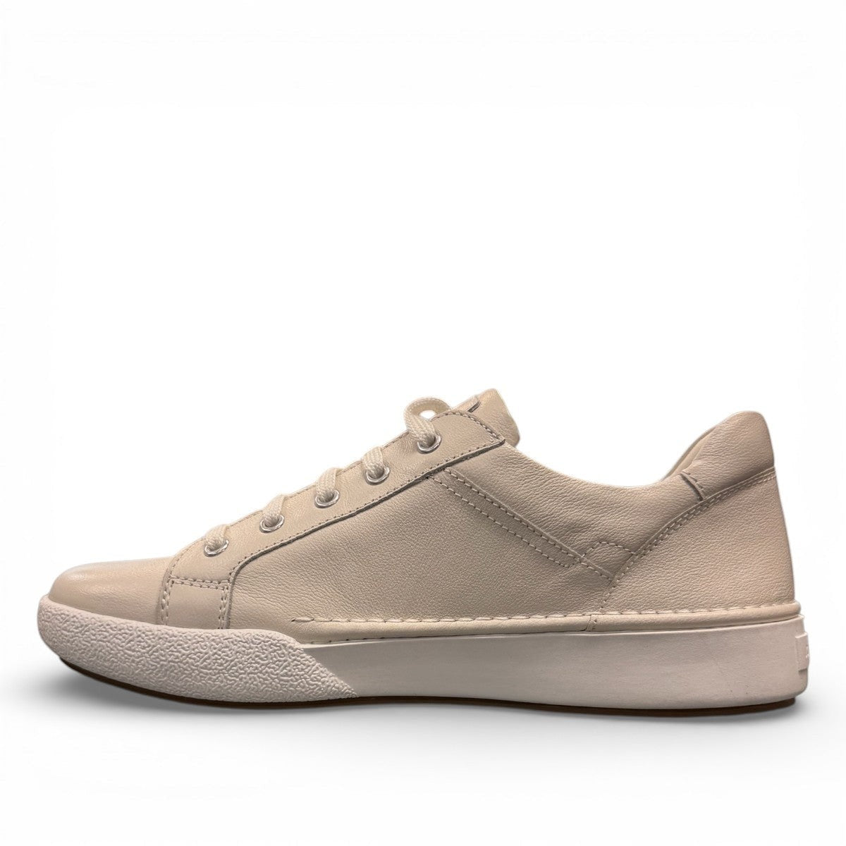 Josef Seibel Claire 03 white leather sneakers with side zip and lace-up closure on a rubber sole. photo of the left side.