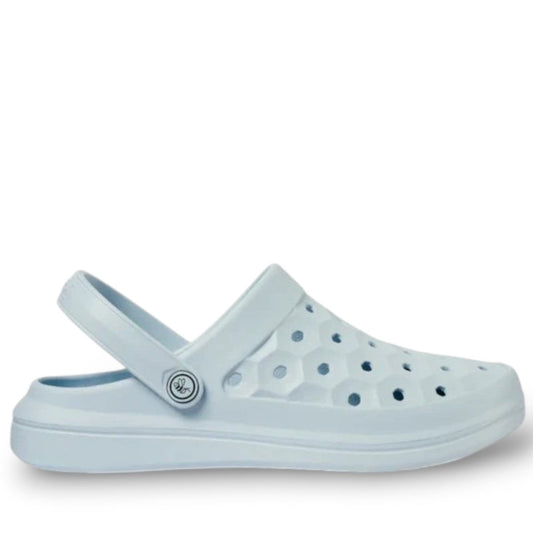 Joybees Varsity Clog in monument grey, featuring a lightweight EVA design with a honeycomb pattern.