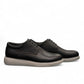 KABEE ALBORZ black leather men's dress shoe with a comfortable light grey rubber sole. Photo of side views.
