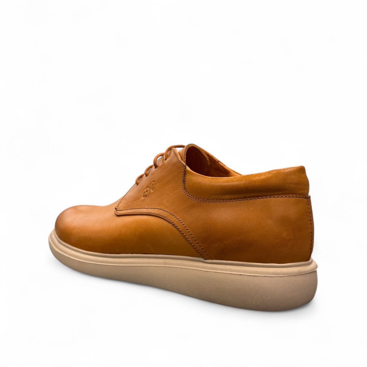 KABEE ALBORZ brown leather men's lace-up shoes with a comfortable beige rubber sole. Photo of back side view.