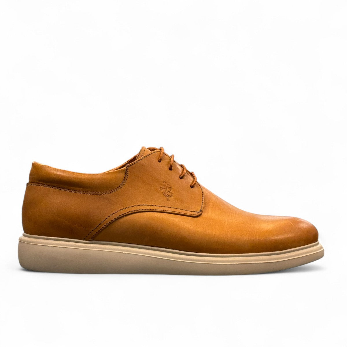 KABEE ALBORZ brown leather men's lace-up shoes with a comfortable beige rubber sole. Photo of right side view.