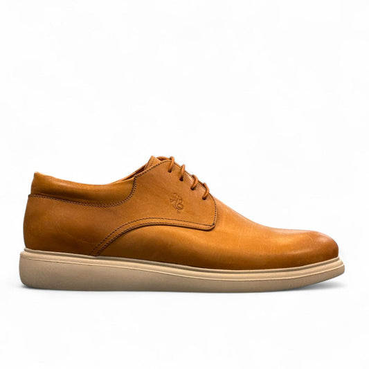 KABEE ALBORZ brown leather men's lace-up shoes with a comfortable beige rubber sole. Photo of right side view.