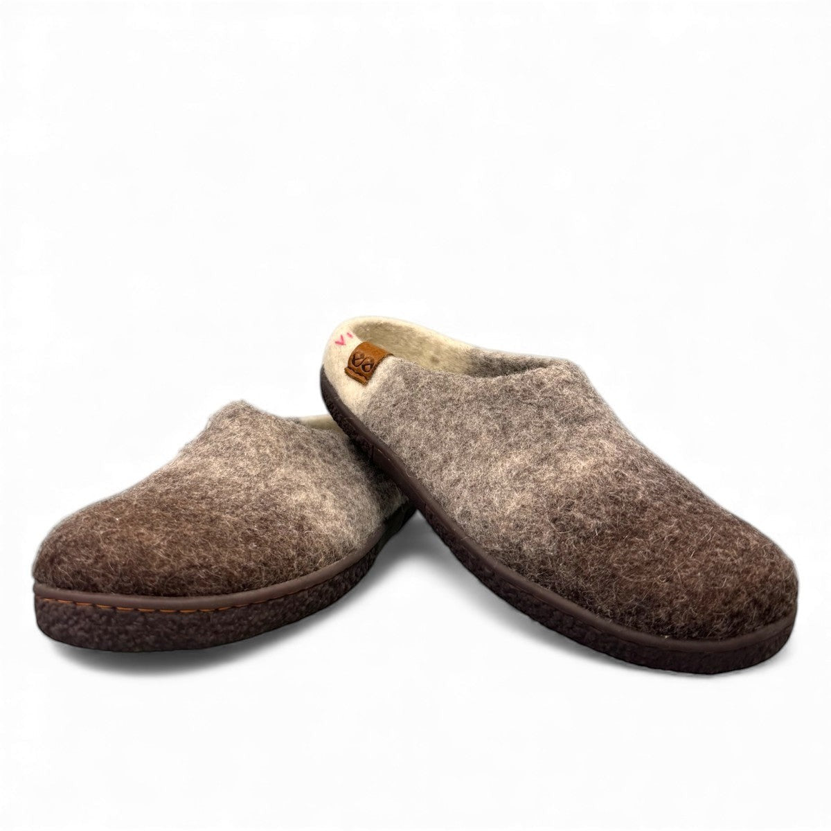 Kathmandu grey wool mule slippers with a comfortable EnergySole rubber base and slip-on design.