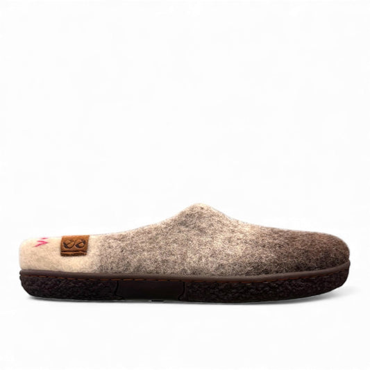 Kathmandu grey wool mule slippers with a comfortable EnergySole rubber base and slip-on design.