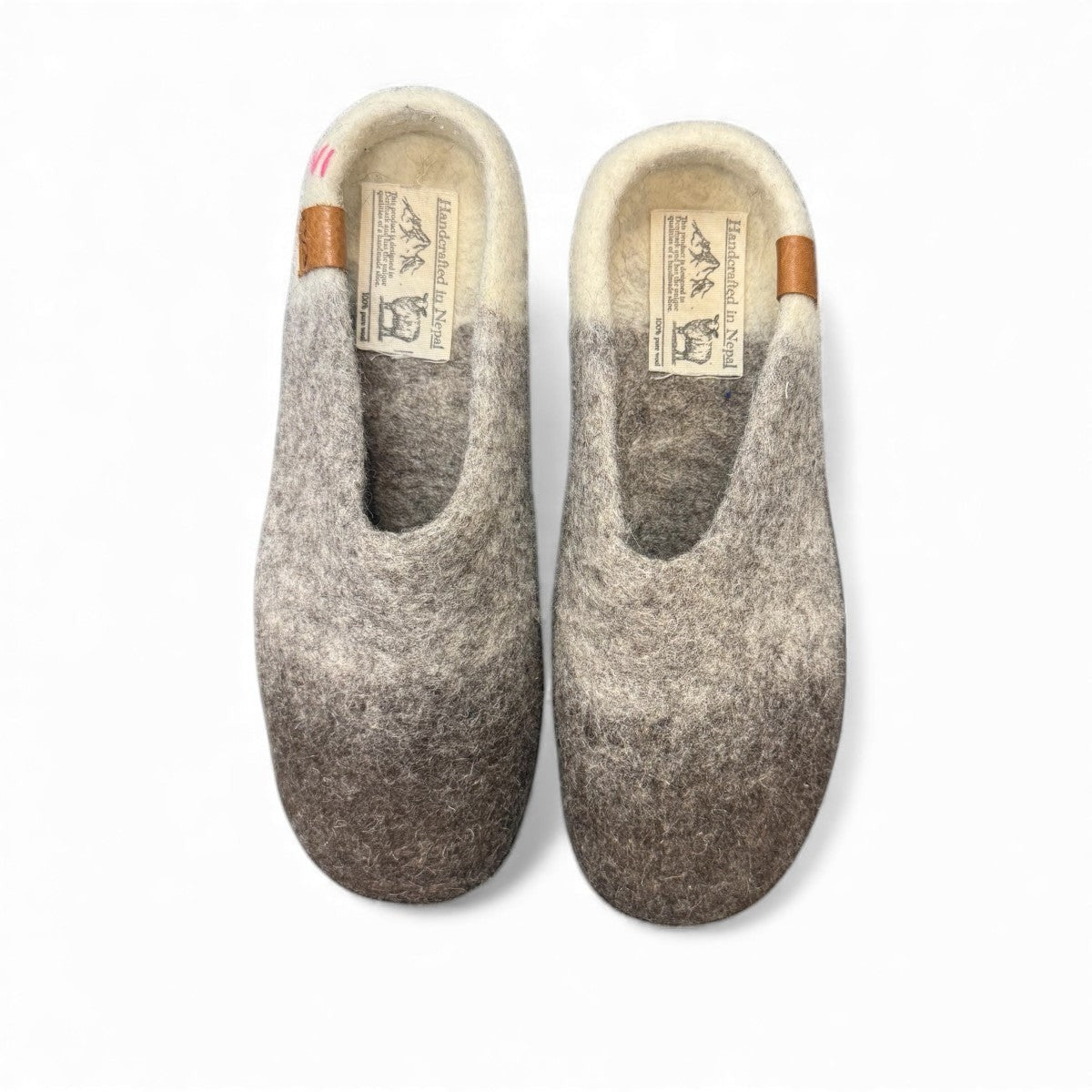 Kathmandu grey wool mule slippers with a comfortable EnergySole rubber base and slip-on design.