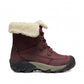 KEEN Betty waterproof winter boot in burgundy leather with a beige faux-fur cuff and rubber outsole
