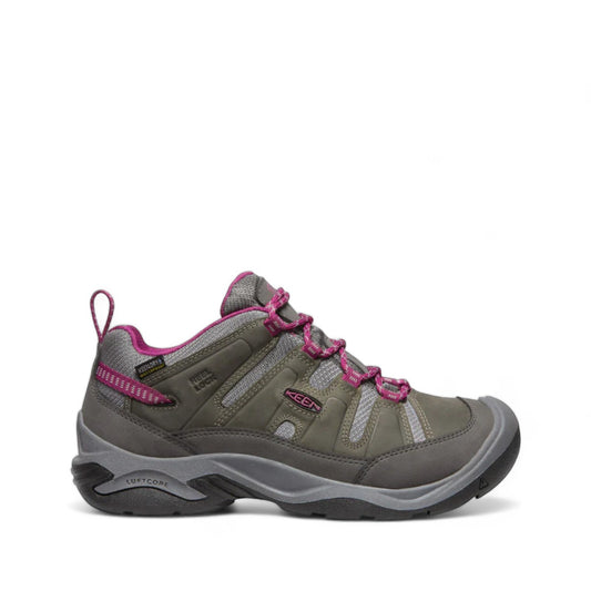 KEEN women's Circadia waterproof hiking shoe in steel grey and boysenberry with KEEN.DRY technology.