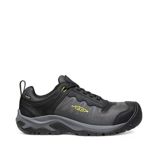 KEEN CSA RENO KBF Waterproof work shoe in steel grey and evening primrose with KEEN.DRY and carbon toe.