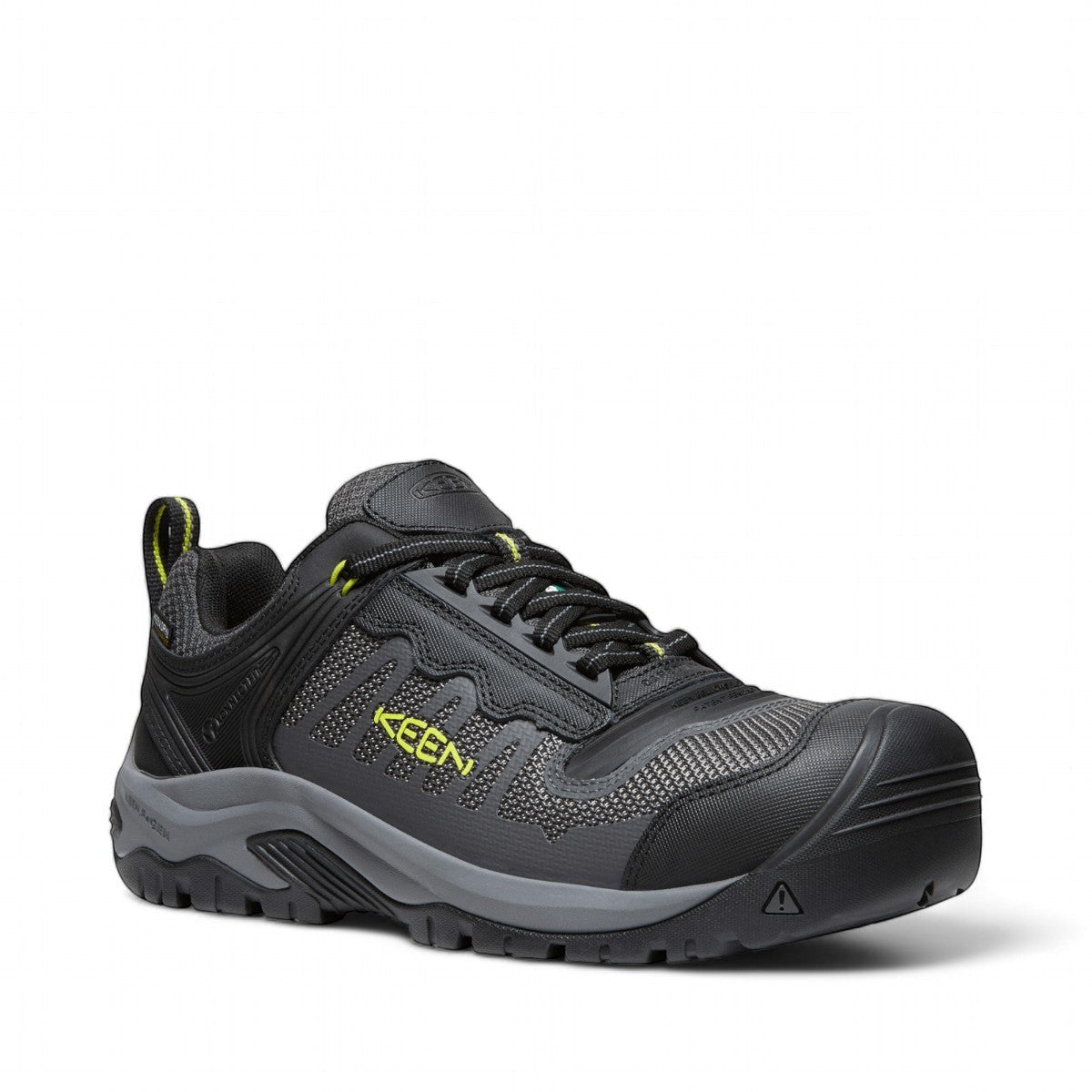 KEEN CSA RENO KBF Waterproof work shoe in steel grey and evening primrose with KEEN.DRY and carbon toe.