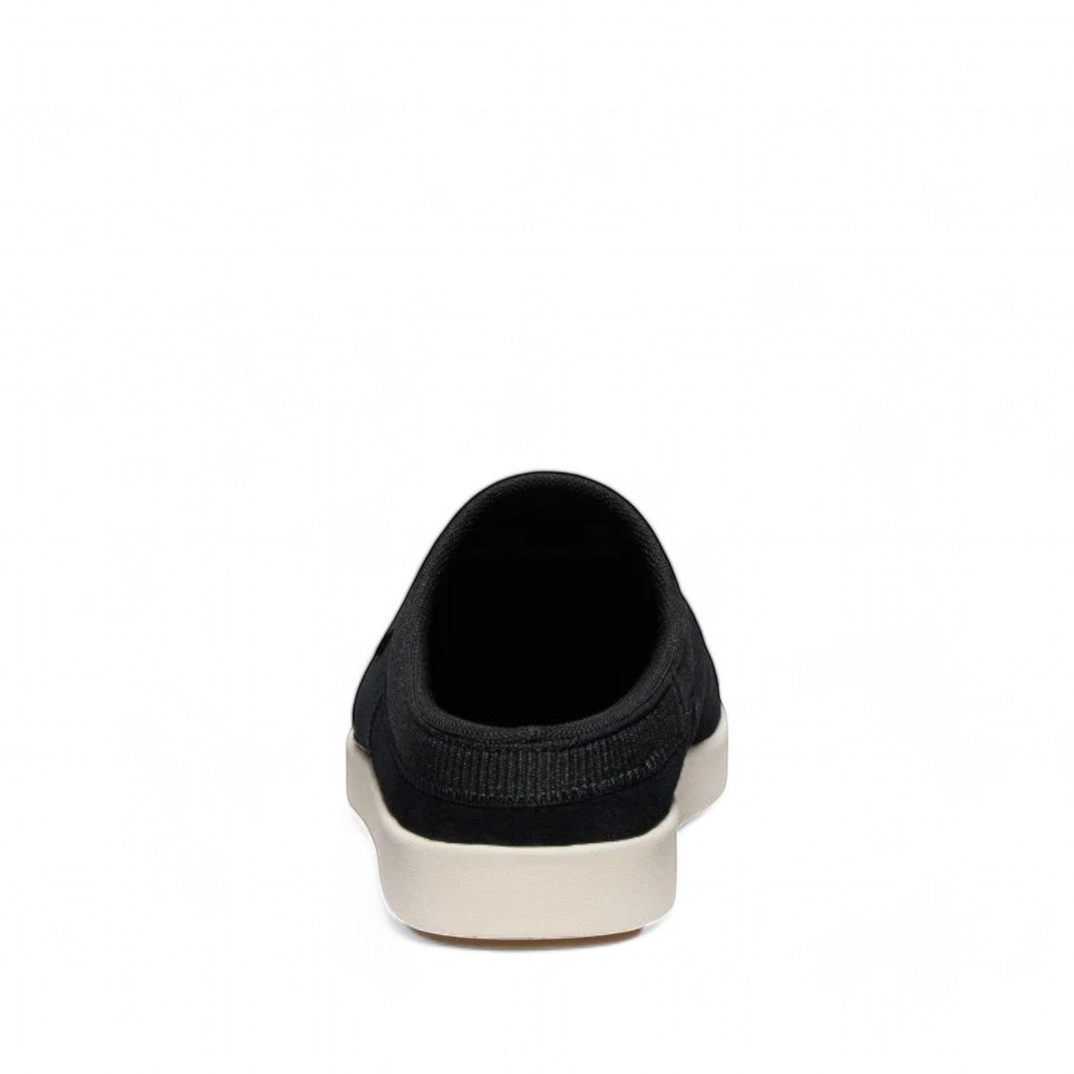 KEEN Elle black/birch suede mule with a white foam midsole and contoured fit for casual comfort.