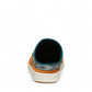 KEEN Elle Suede Mule in orange with a patterned trim and white sole. Comfortable slip-on shoe.