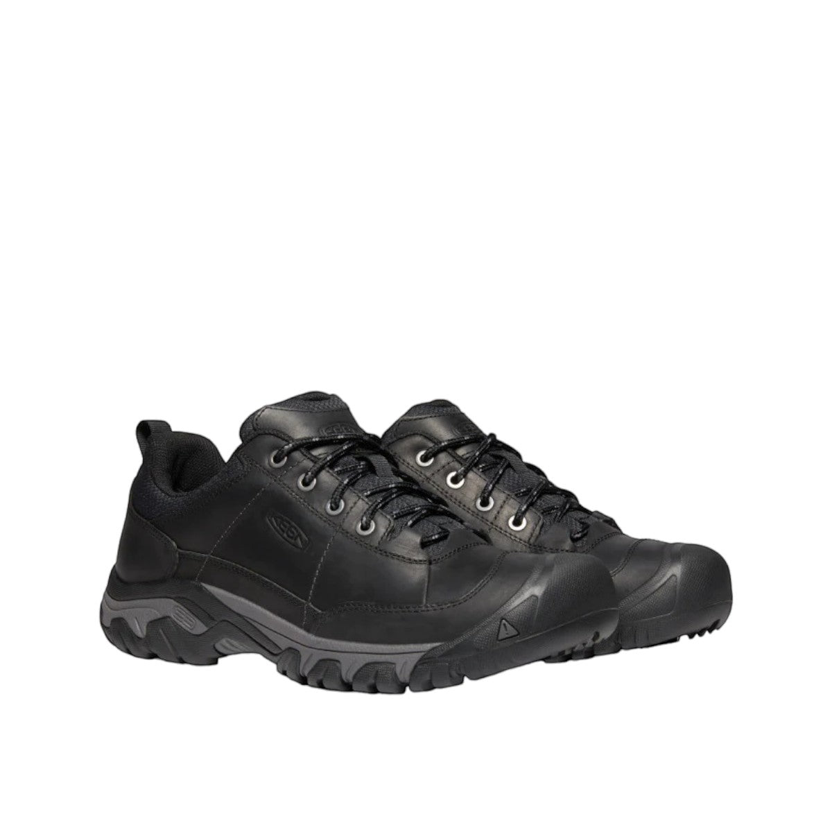 KEEN MEN'S TARGHEE III OXFORD - BLACK premium leather waterproof hiking shoes with grey soles and toe bumper.