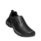 KEEN MEN'S TARGHEE III SLIP-ON - BLACK/MAGNET. Black leather slip-on hiking shoe with grey sole and KEEN logo.