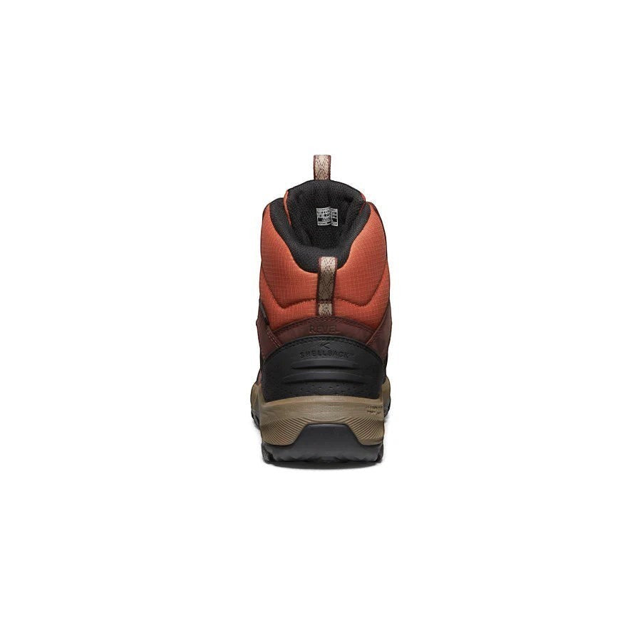 KEEN REVEL IV MID POLAR waterproof leather hiking boots in Andorra/Safari brown with orange accents and tan laces.
