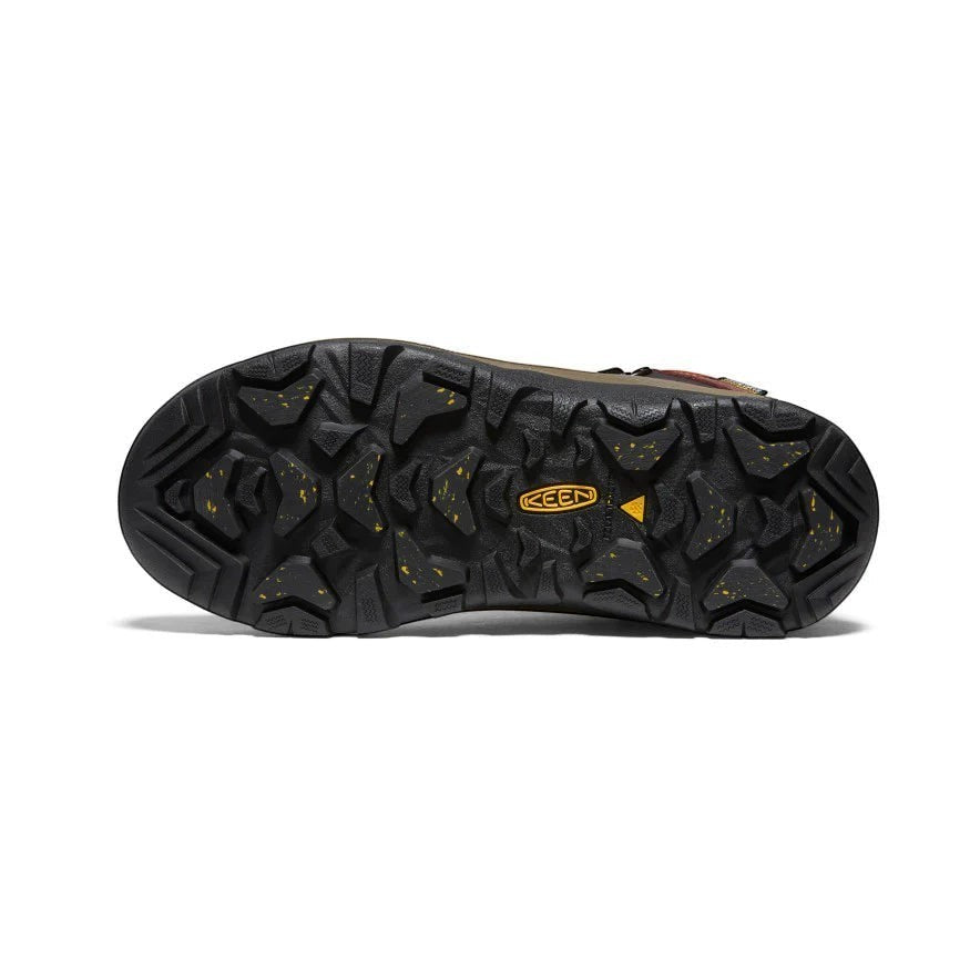 KEEN REVEL IV MID POLAR waterproof leather hiking boots in Andorra/Safari brown with orange accents and tan laces.