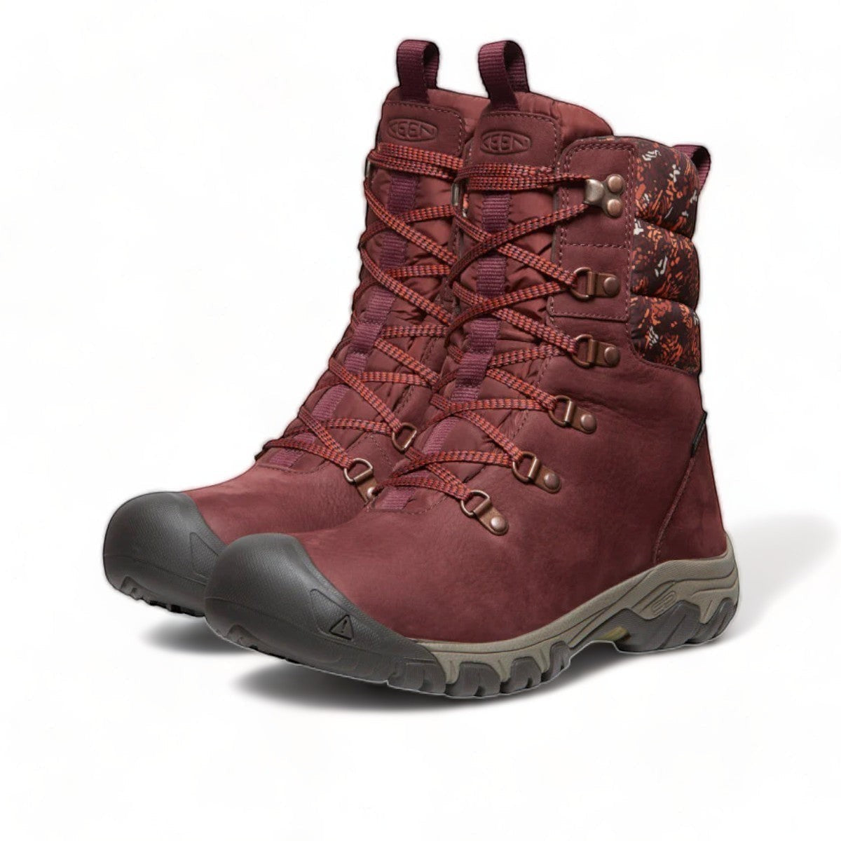 KEEN Greta waterproof winter boot in Andorra and baked clay with a quilted collar and leather upper.