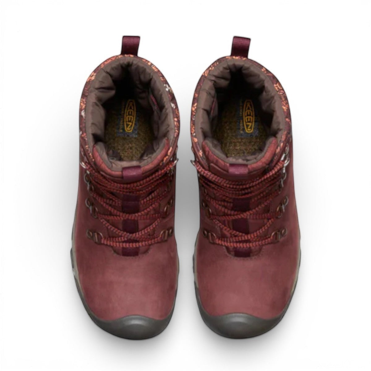 KEEN Greta waterproof winter boot in Andorra and baked clay with a quilted collar and leather upper.