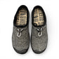KEEN Women's Howser III slide in black and alloy herringbone pattern with bungee cinch and toe bumper