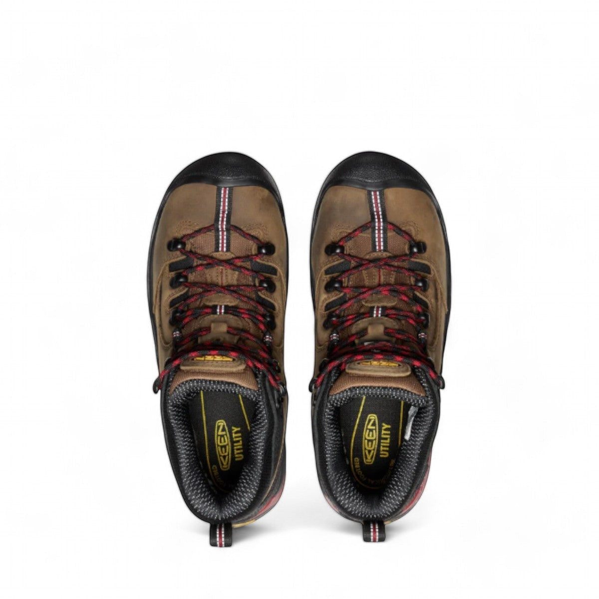 KEEN hamilton 6 inch waterproof work boot in bison brown and jester red with carbon-fiber toe and durable leather.