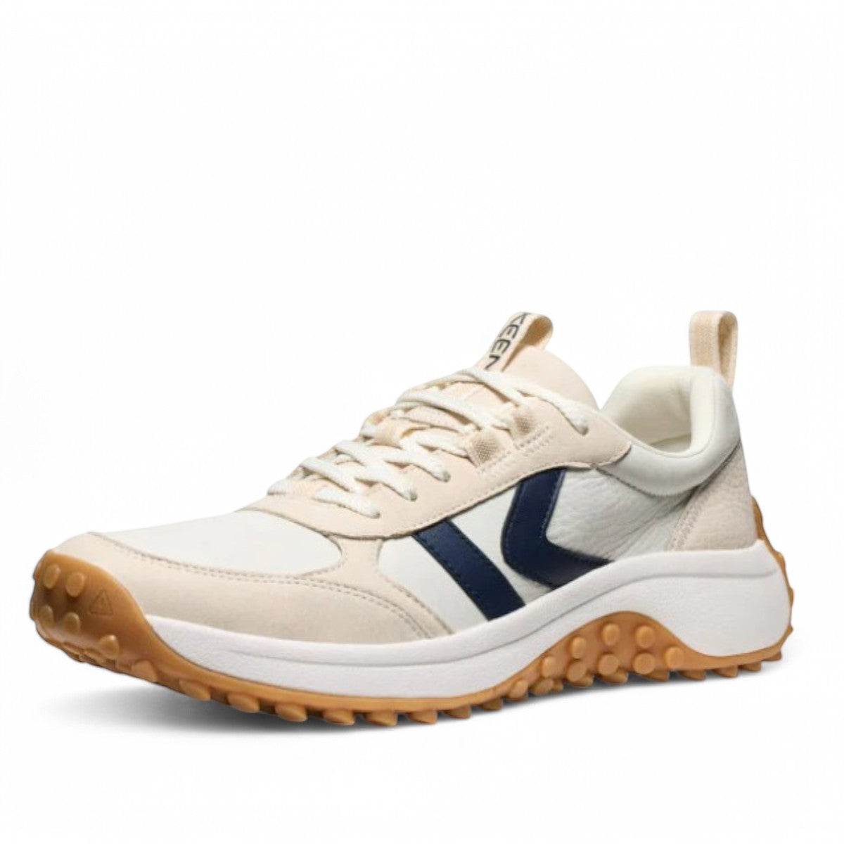 Sina Footwear KEEN KS86 men's leather sneaker in birch and star white with a rugged gum rubber trail outsole.