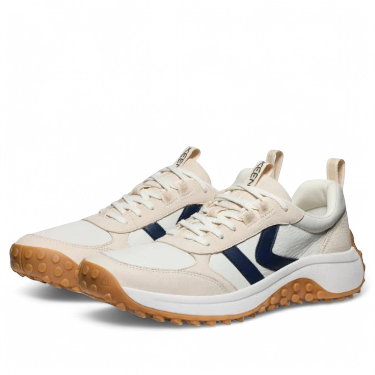 Sina Footwear KEEN KS86 men's leather sneaker in birch and star white with a rugged gum rubber trail outsole.