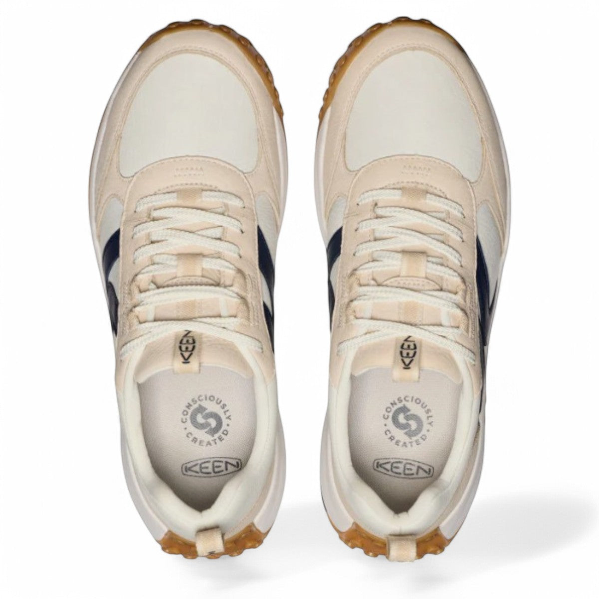 Sina Footwear KEEN KS86 men's leather sneaker in birch and star white with a rugged gum rubber trail outsole.
