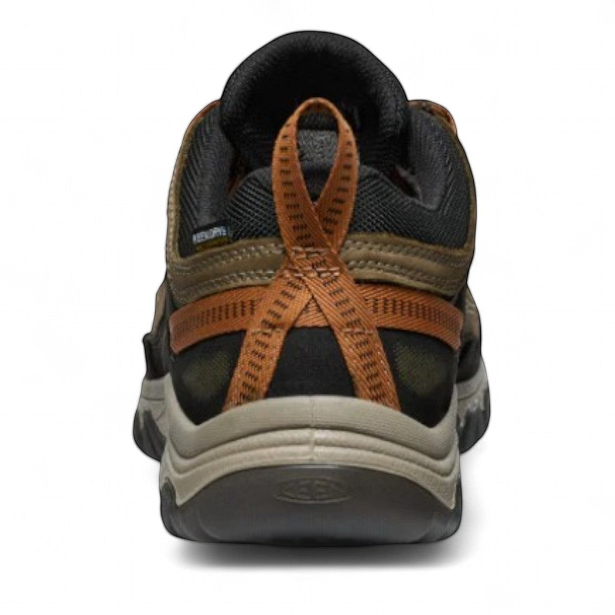 KEEN men's Targhee IV hiking shoe in sea turtle and roasted pecan nubuck leather with rugged traction outsole.