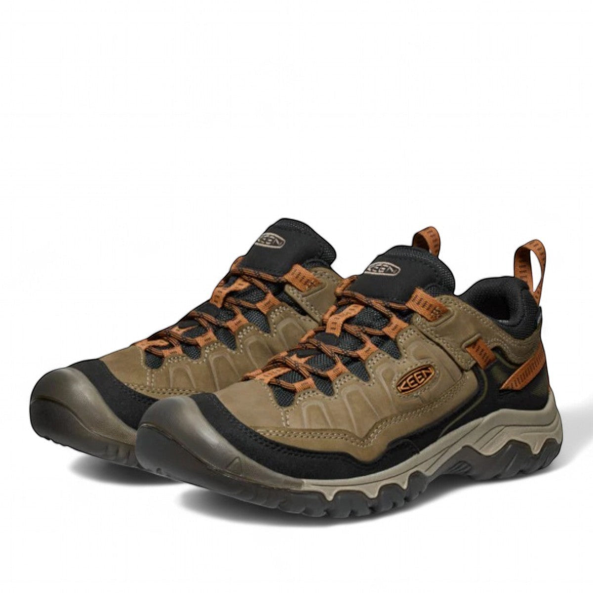 KEEN men's Targhee IV hiking shoe in sea turtle and roasted pecan nubuck leather with rugged traction outsole.