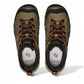 KEEN men's Targhee IV hiking shoe in sea turtle and roasted pecan nubuck leather with rugged traction outsole.