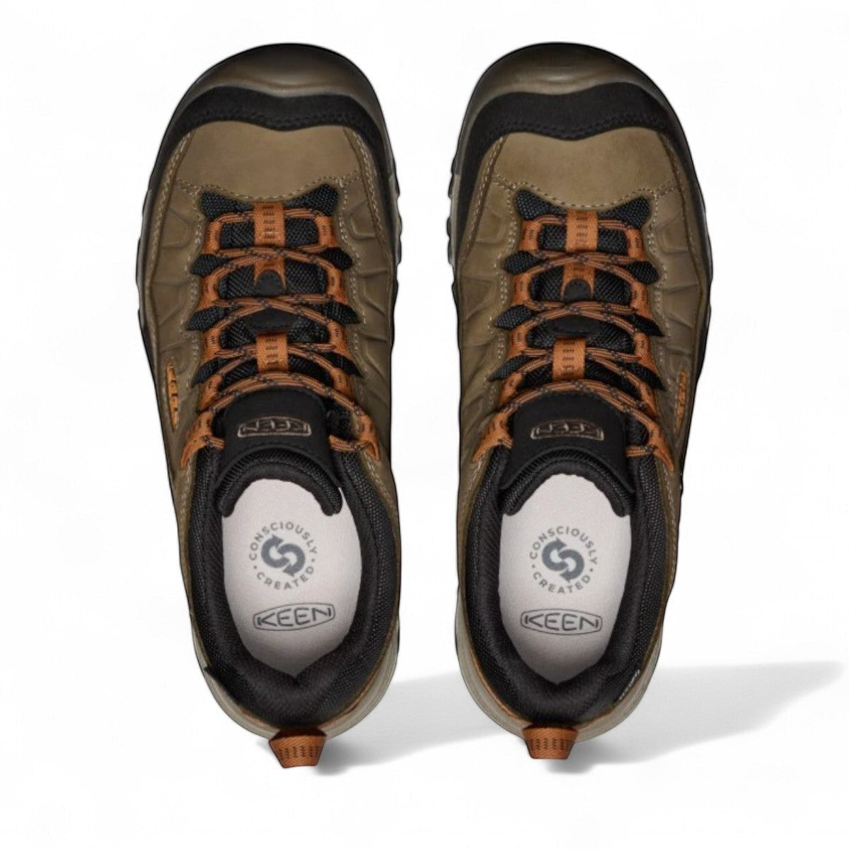 KEEN men's Targhee IV hiking shoe in sea turtle and roasted pecan nubuck leather with rugged traction outsole.
