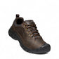 KEEN Targhee III Oxford in dark earth/ mulch brown leather with a rugged rubber toe bumper and traction sole.