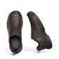 KEEN Targhee III slip-on shoe in dark earth/mulch brown oiled leather with a durable black rubber all-terrain outsole.
