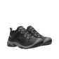 KEEN Men's Circadia Vent hiking shoe in black and steel grey with waterproof leather and rubber outsole.