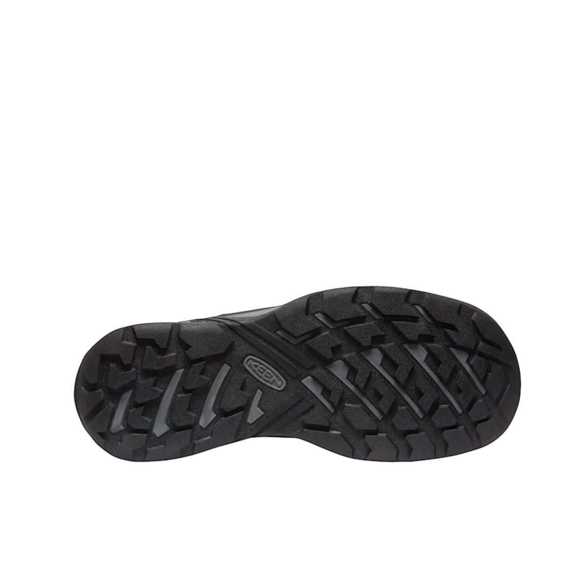 KEEN Men's Circadia Vent hiking shoe in black and steel grey with waterproof leather and rubber outsole.