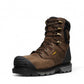 KEEN MEN CSA CAMDEN 8" waterproof insulated work boot in dark earth brown leather with black accents and carbon-fiber toe.