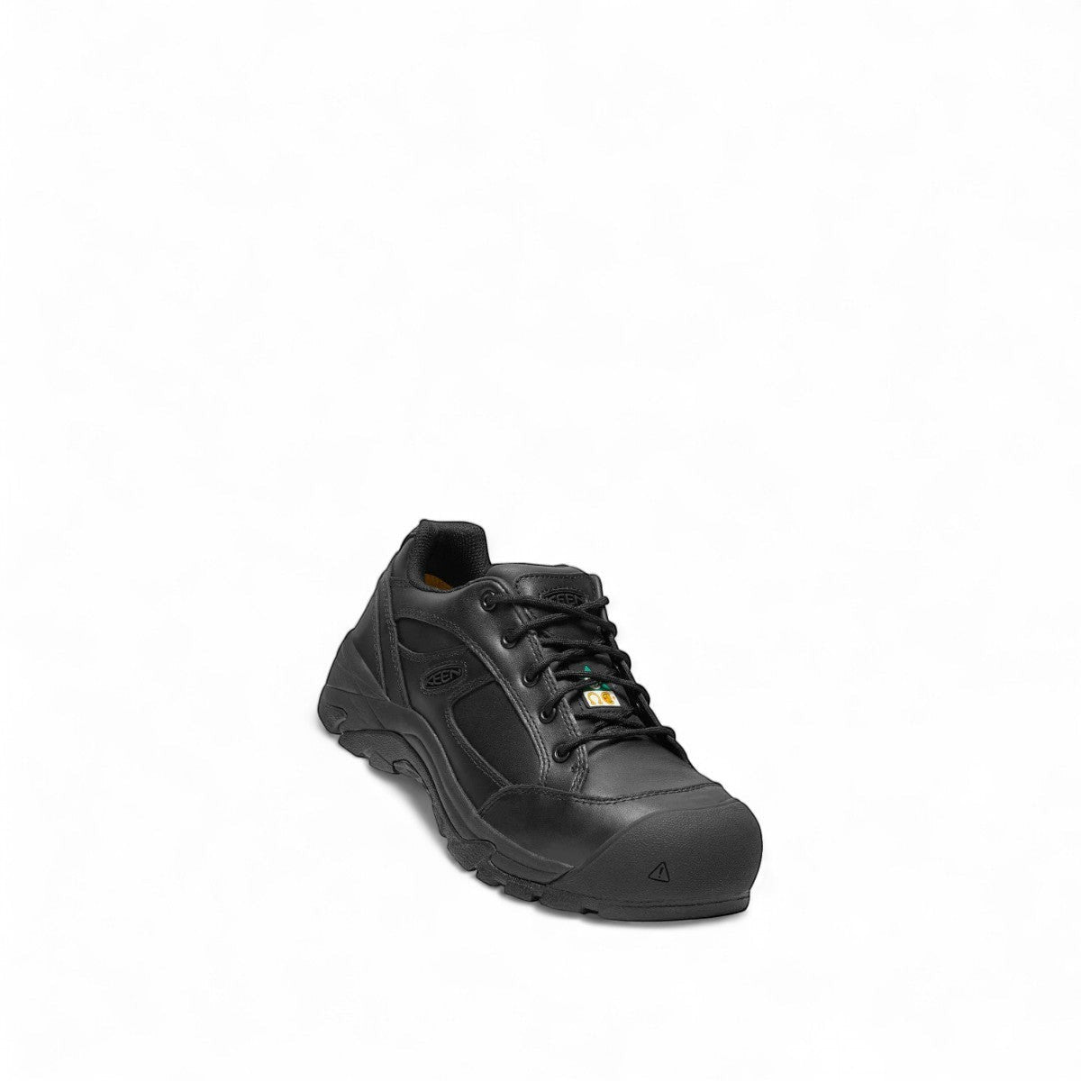 KEEN MEN'S CSA-ROSSLAND black leather composite toe work shoes with slip-resistant sole. Designed for warehouse and manufacturing.