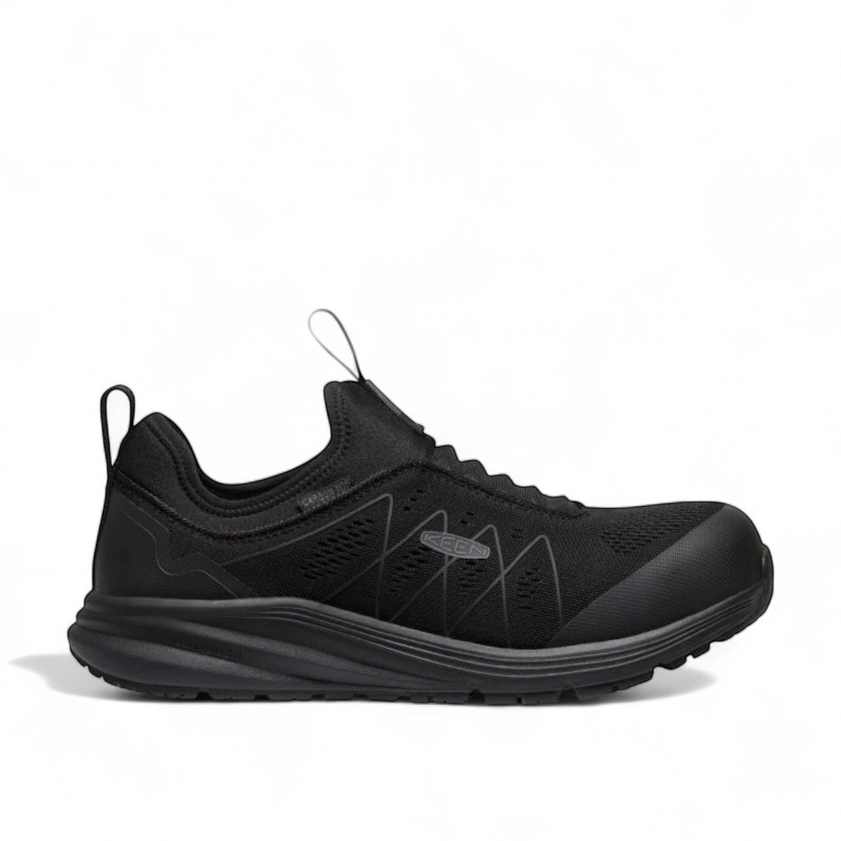 Sina Footwear KEEN MEN'S CSA-VISTA ENERGY SHIFT black slip-on work sneaker with carbon toe and breathable mesh upper.