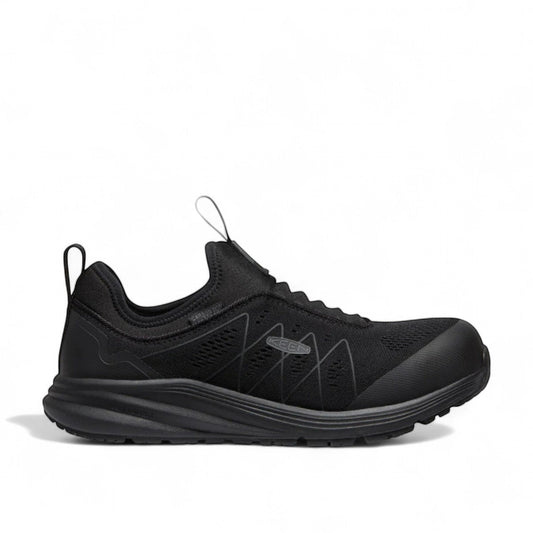 Sina Footwear KEEN MEN'S CSA-VISTA ENERGY SHIFT black slip-on work sneaker with carbon toe and breathable mesh upper.