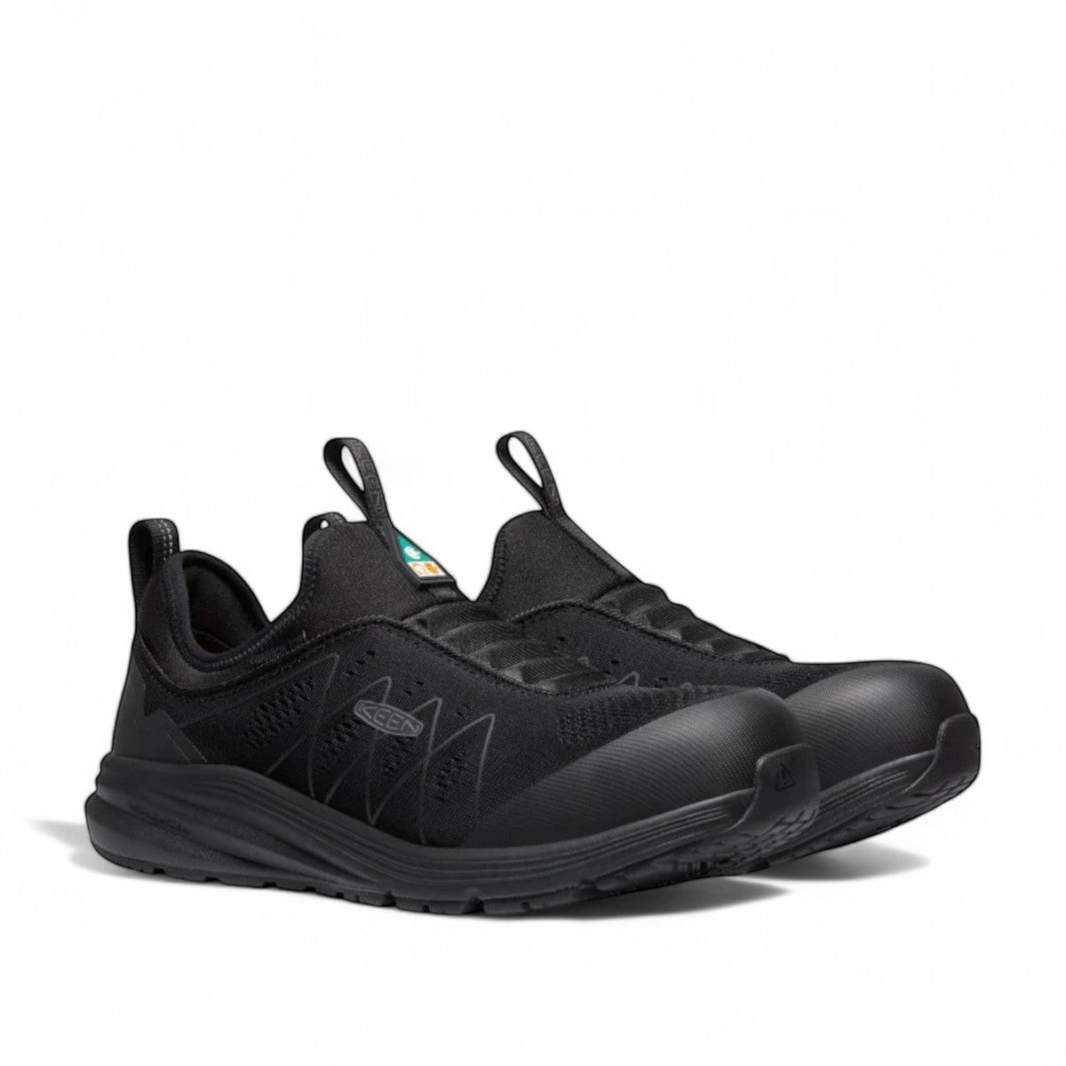 Sina Footwear KEEN MEN'S CSA-VISTA ENERGY SHIFT black slip-on work sneakers with carbon toe and breathable mesh upper.