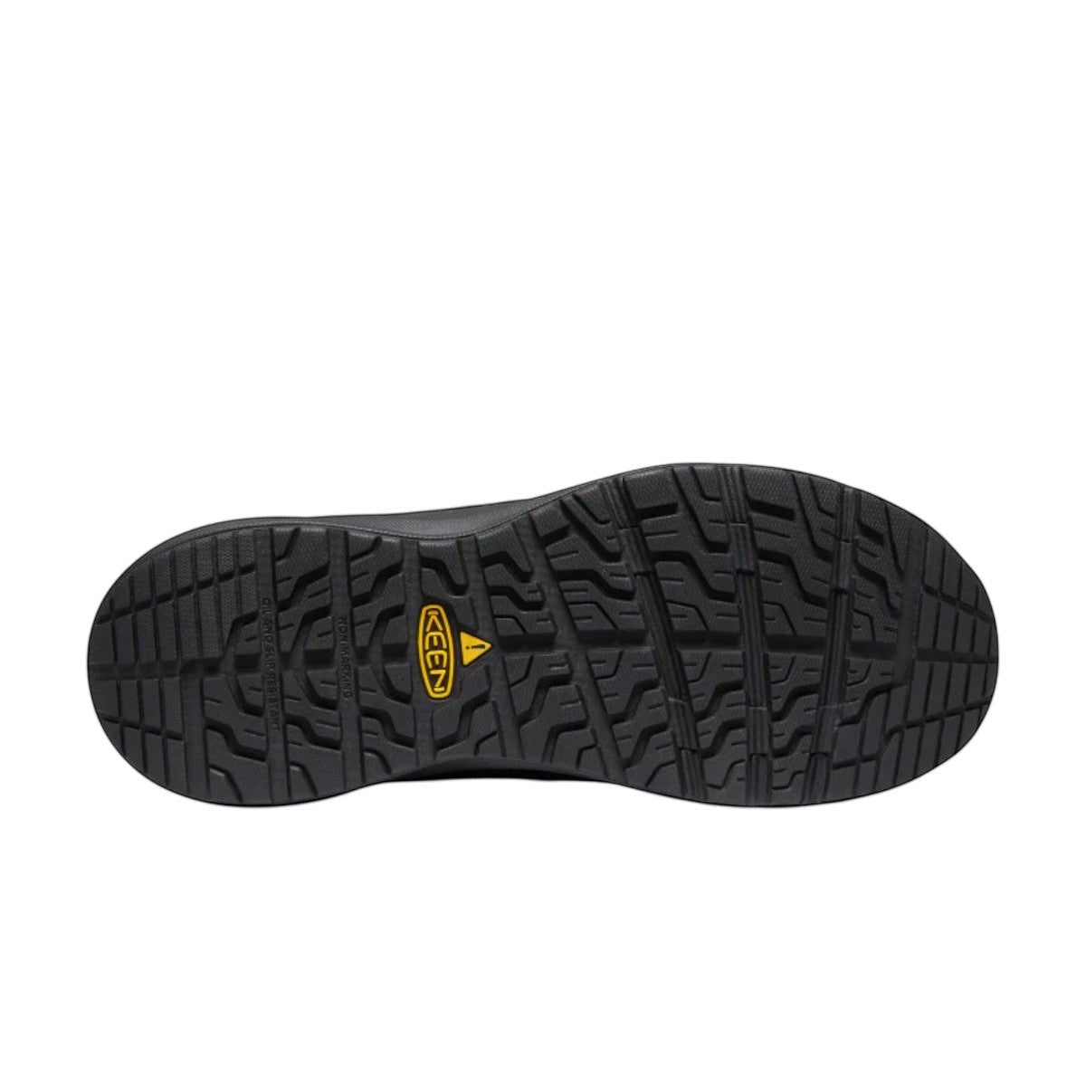Sina Footwear KEEN MEN'S CSA-VISTA ENERGY SHIFT black work sneaker sole with slip-resistant tread and KEEN logo.