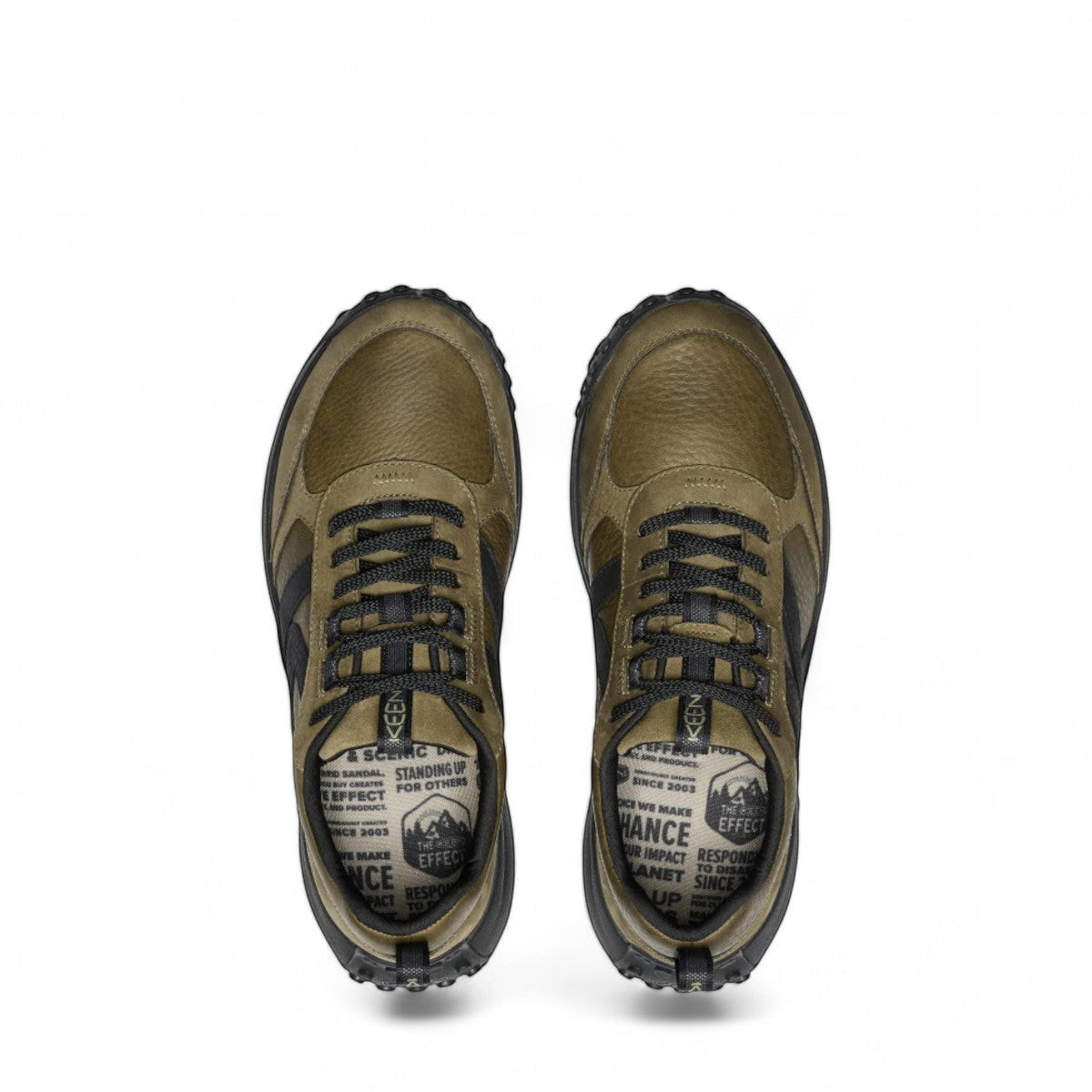 KEEN KS86 men's dark olive and black leather sneaker with aggressive trail tread and cushioned midsole.