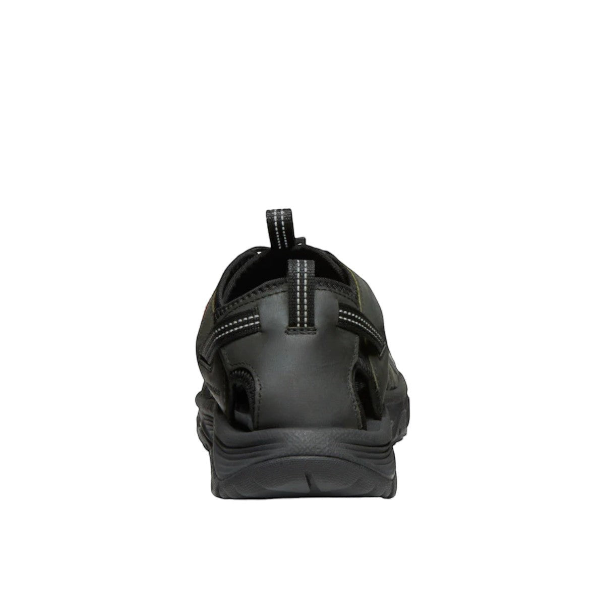 KEEN men's Targhee III closed-toe hiking sandal in gray and black waterproof leather with bungee lacing.