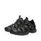 KEEN men's Targhee III closed-toe hiking sandal in gray and black waterproof leather with bungee lacing.
